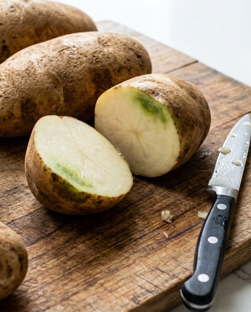 A potato with a green patch under the skin