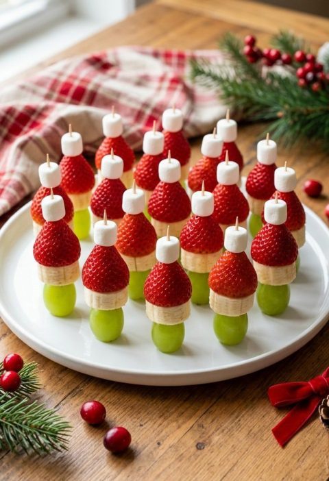 Grinch fruit kabobs