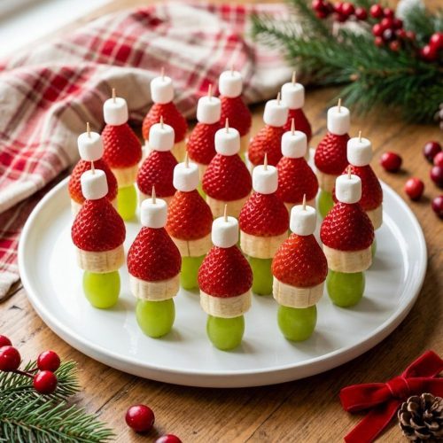 Grinch fruit kabobs