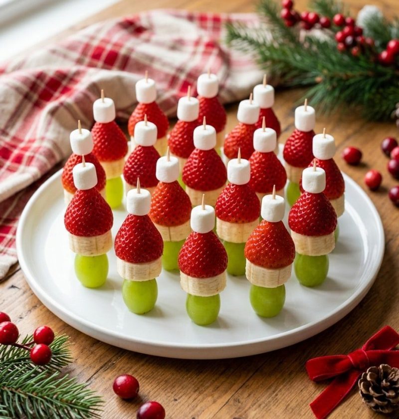 Grinch fruit kabobs