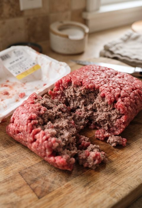 Ground beef red outside and gray inside