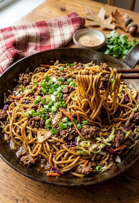Ground beef lo mein