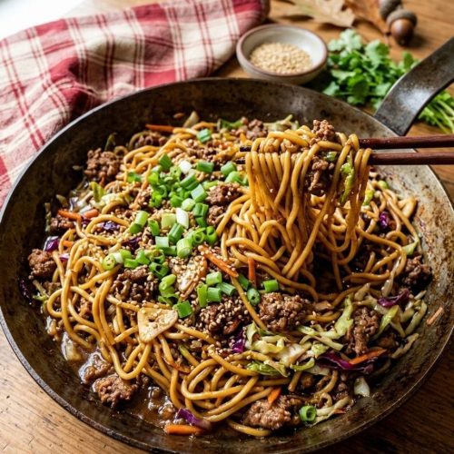 Ground beef lo mein