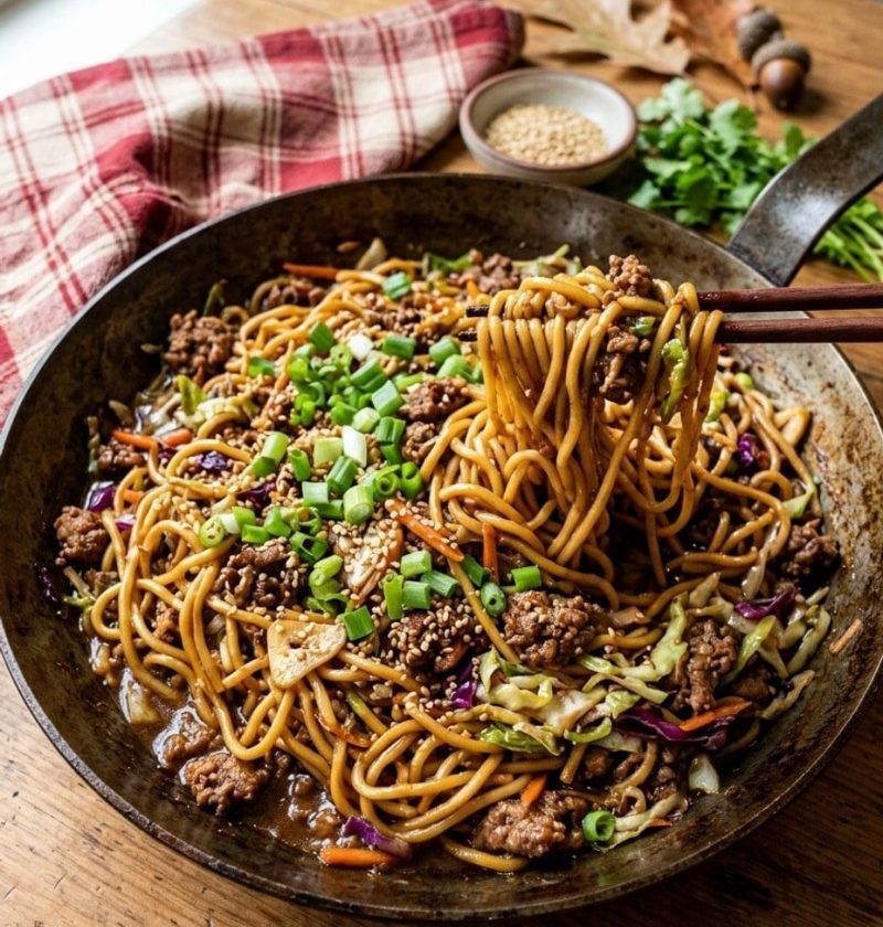 Ground beef lo mein