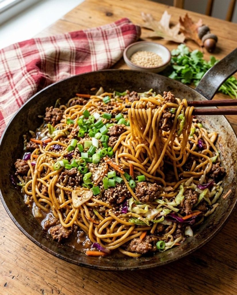 Ground beef lo mein