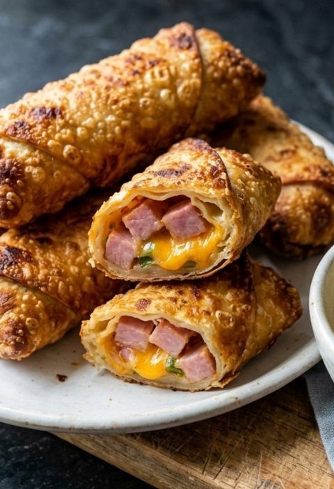 Ham and cheese egg rolls with honey mustard