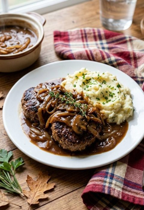Hamburger steak with onion gravy
