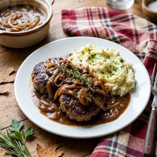 Hamburger steak with onion gravy