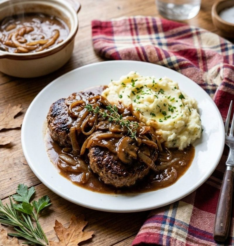Hamburger steak with onion gravy