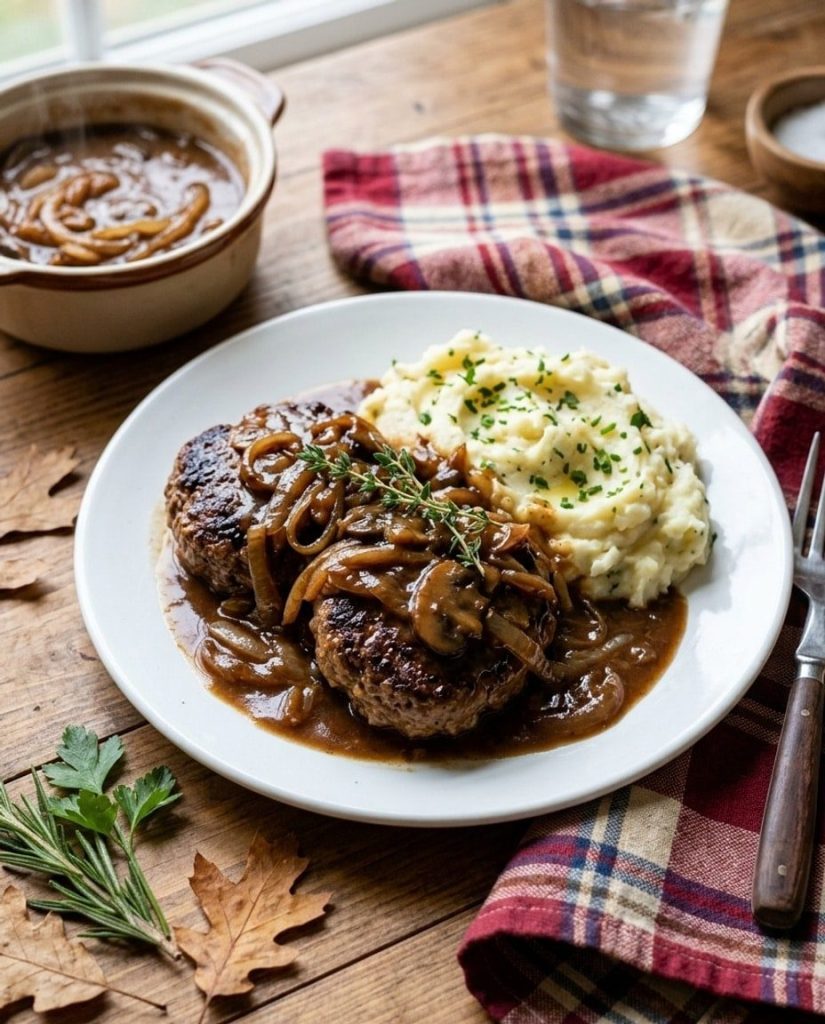 Hamburger steak with onion gravy