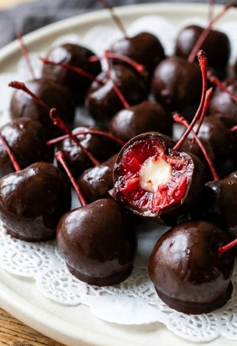 Homemade chocolate covered cherries