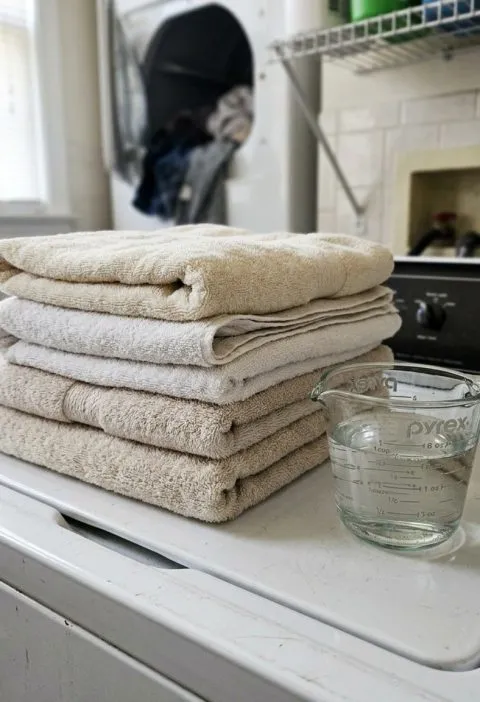 Towels and white vinegar by the washer
