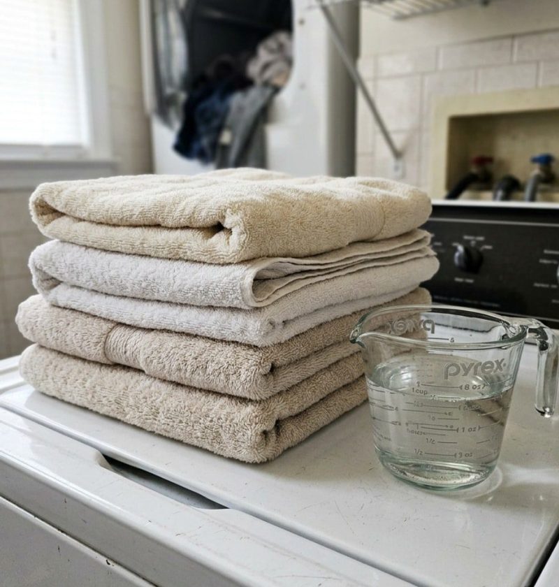 Towels and white vinegar by the washer