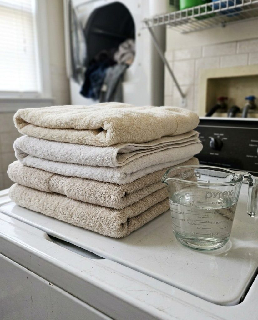 Towels and white vinegar by the washer