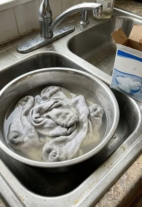 Dingy white socks soaking