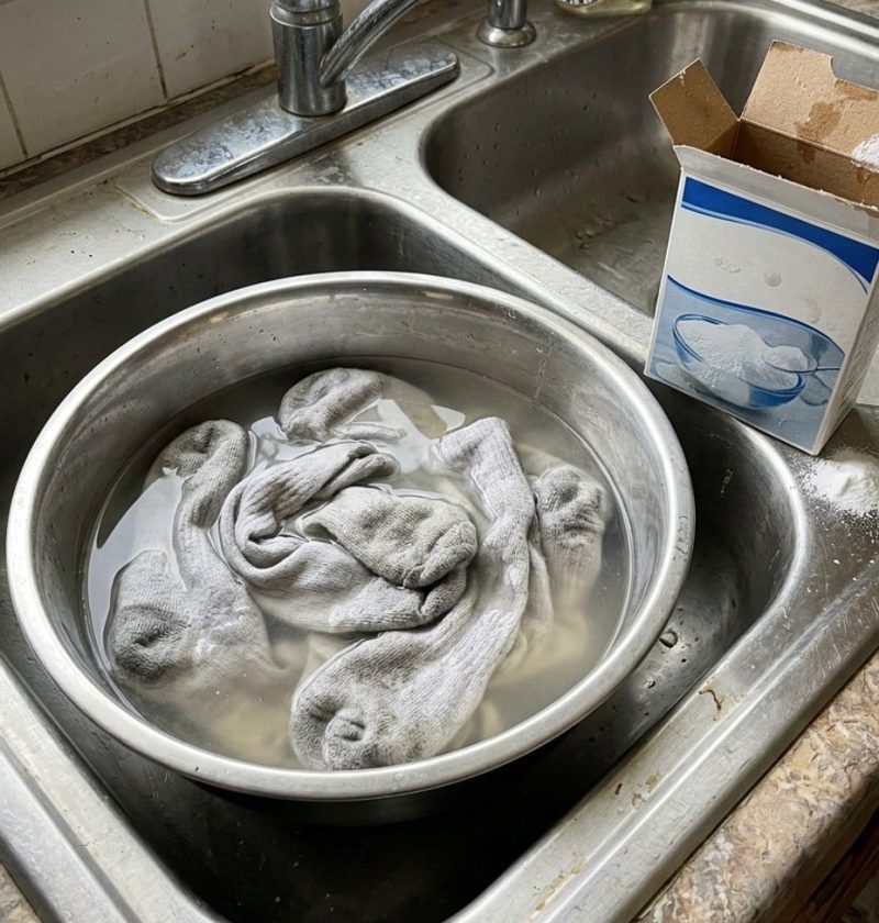 Dingy white socks soaking
