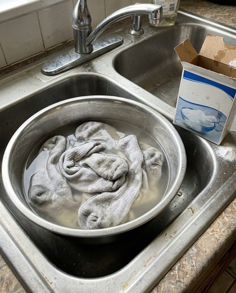 Dingy white socks soaking