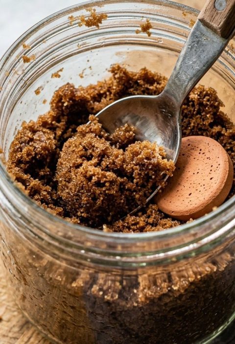 Soft brown sugar in a jar