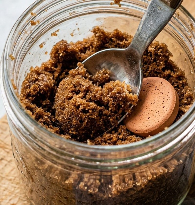 Soft brown sugar in a jar