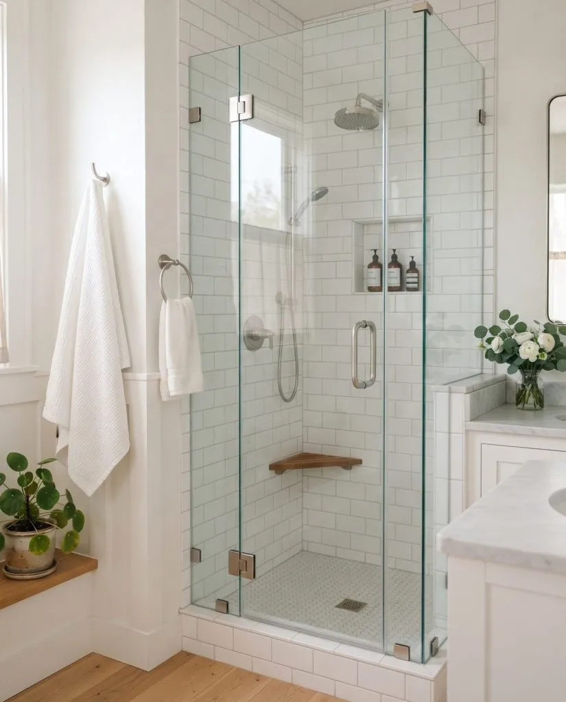 A clean, clear glass shower door