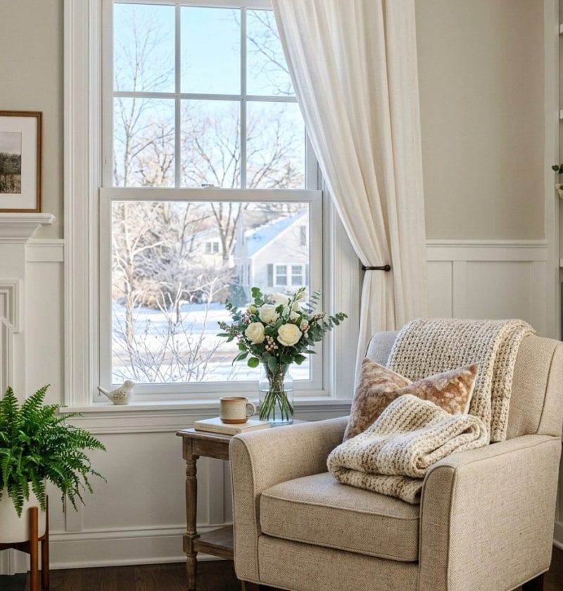 A clear window on a winter morning