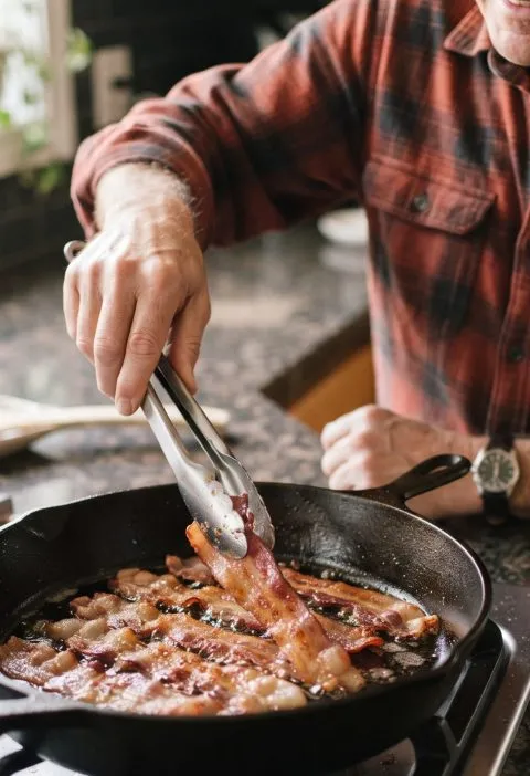 Husband cooking Sunday breakfast