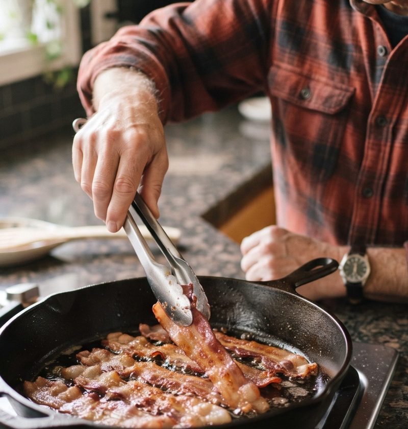 Husband cooking Sunday breakfast