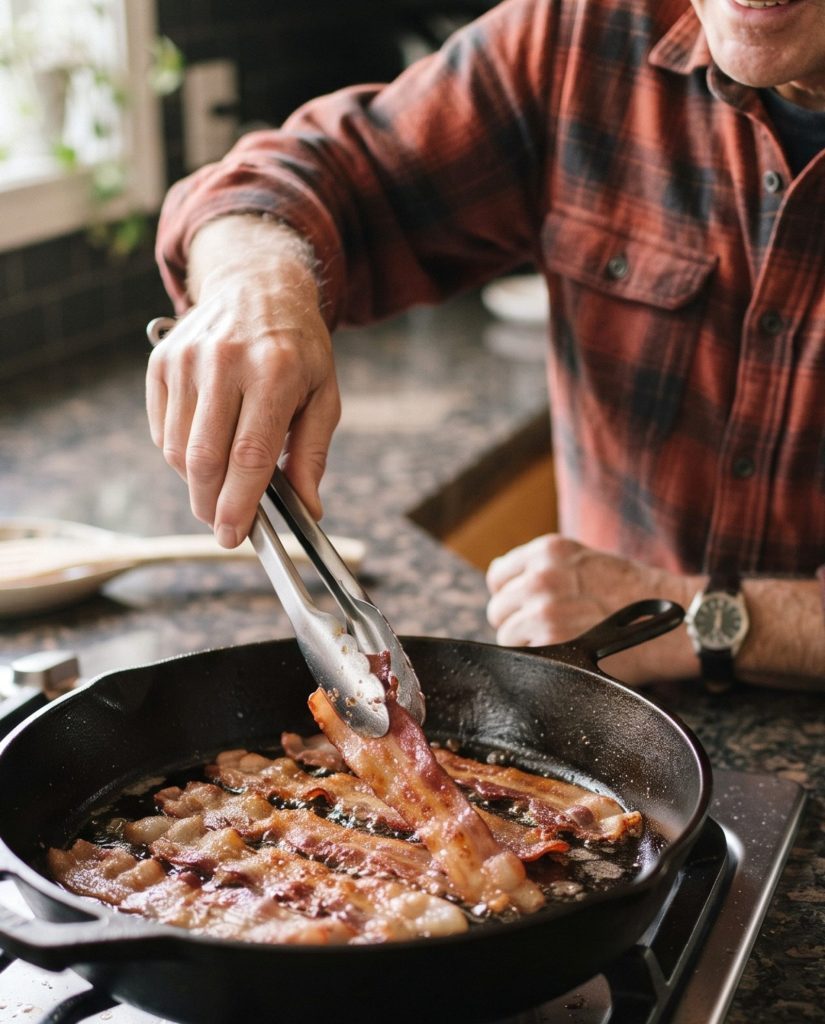 Husband cooking Sunday breakfast