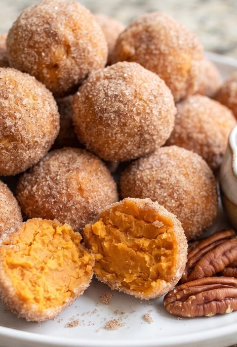 Maple sweet potato pie balls on a plate