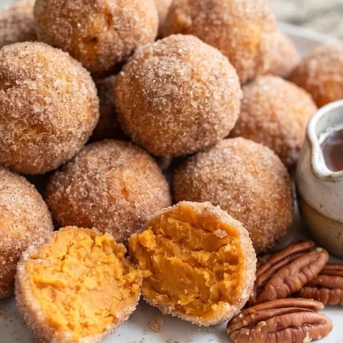 Maple sweet potato pie balls on a plate