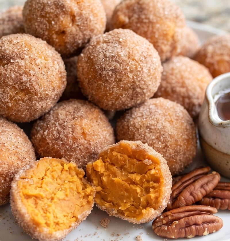 Maple sweet potato pie balls on a plate