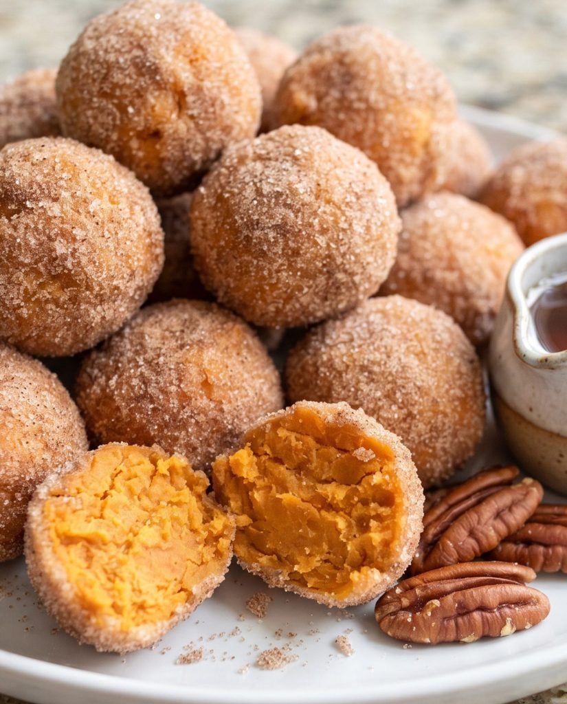 Maple sweet potato pie balls on a plate