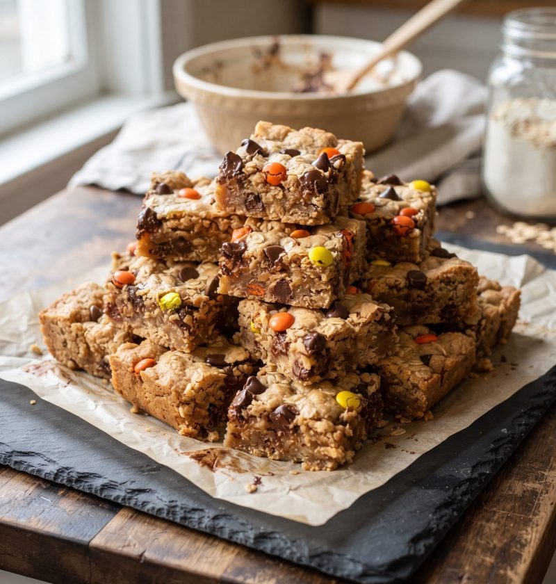 Monster cookie bars with candy