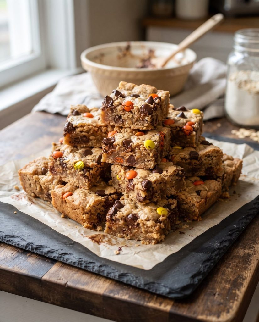 Monster cookie bars with candy