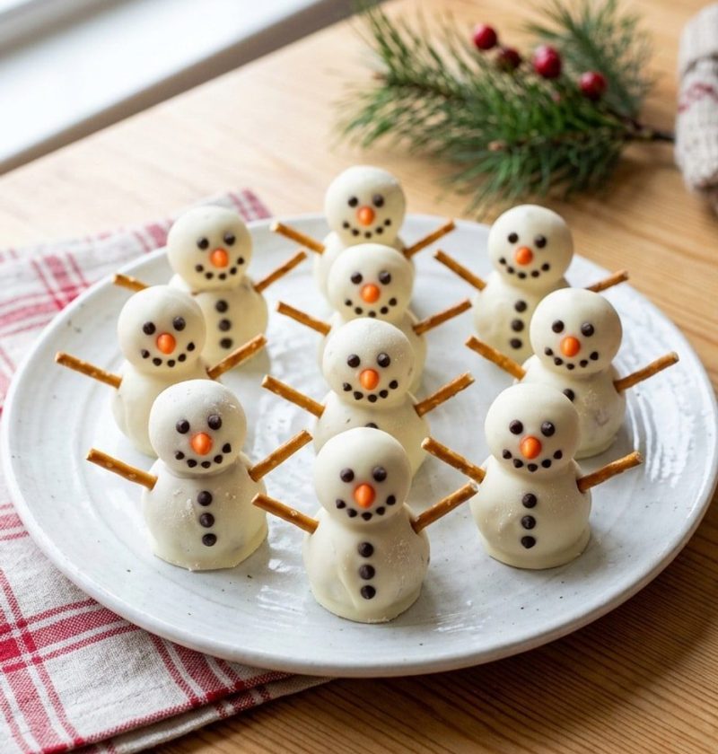 Oreo truffle snowmen