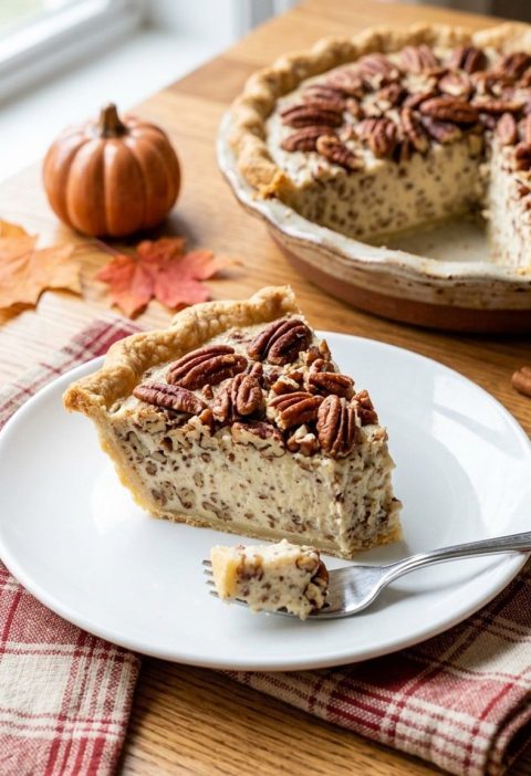 No-bake pecan cream pie slice