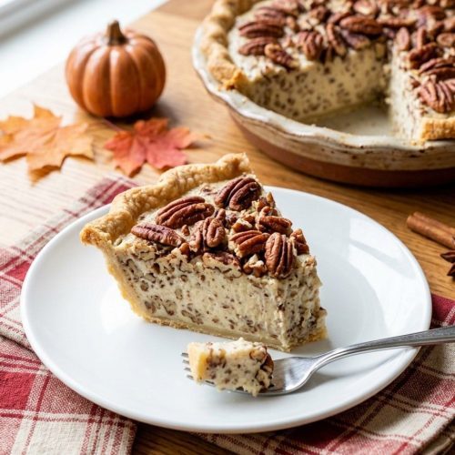 No-bake pecan cream pie slice