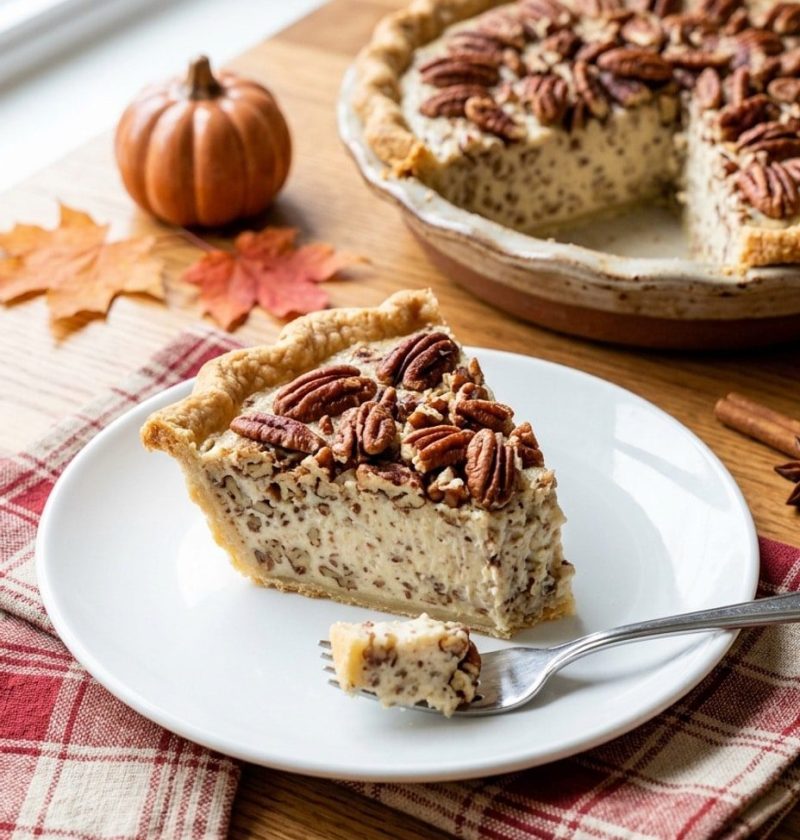 No-bake pecan cream pie slice