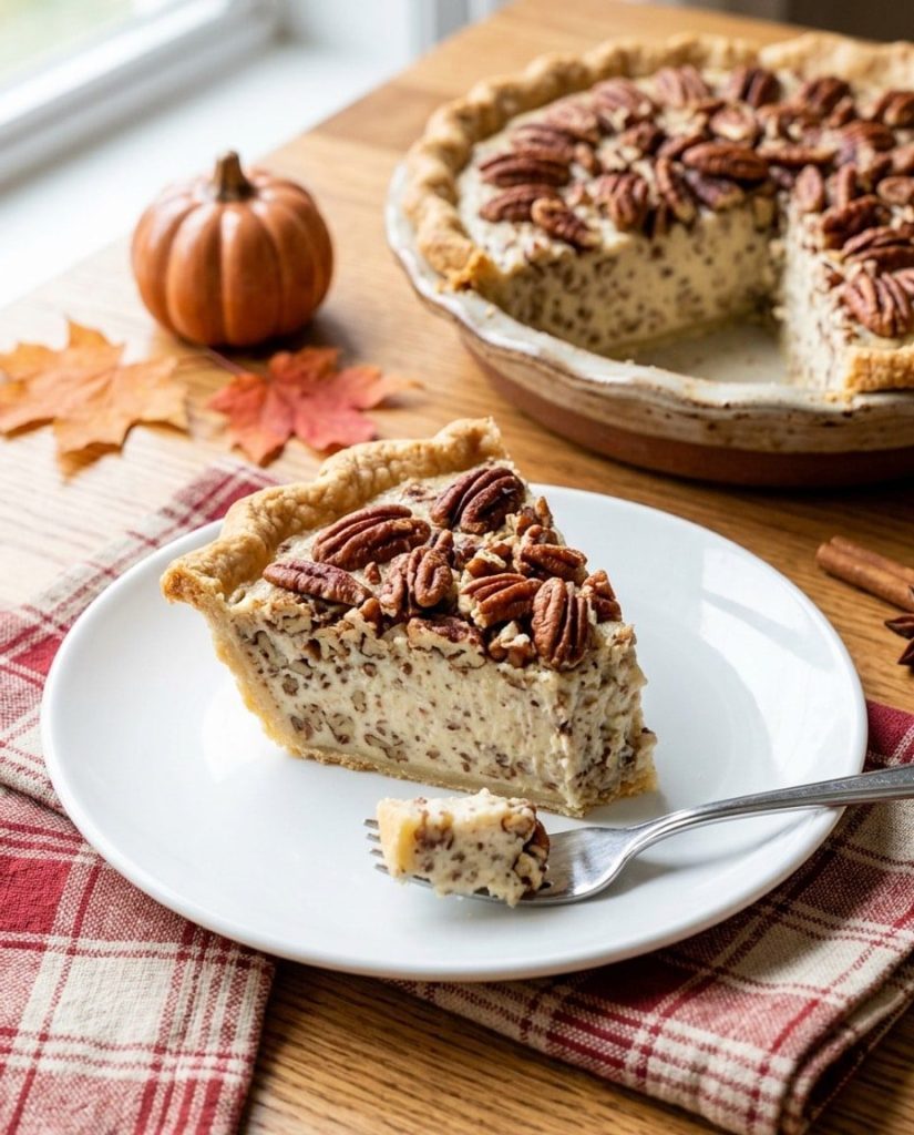 No-bake pecan cream pie slice