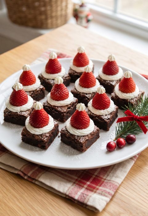 Santa hat brownie bites