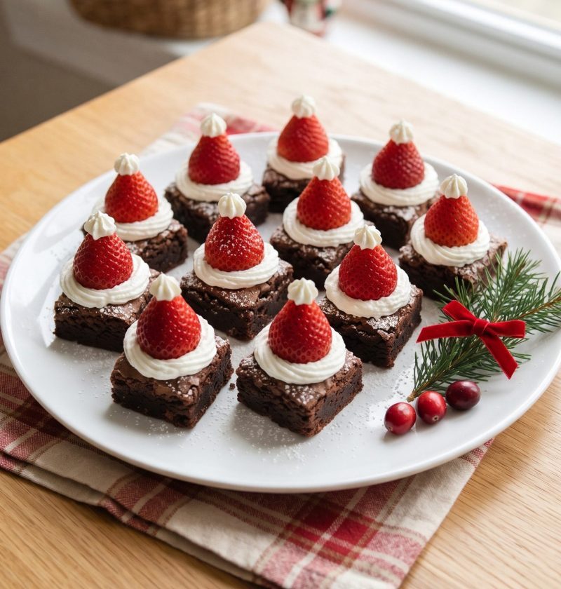 Santa hat brownie bites