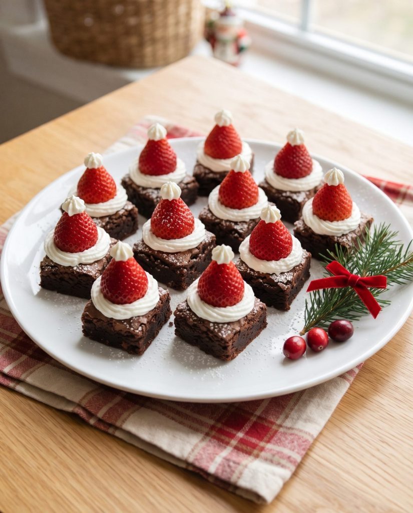 Santa hat brownie bites