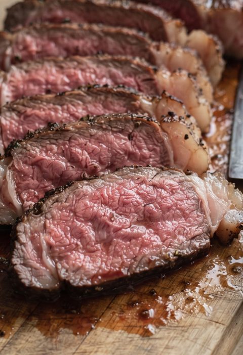 Beef sliced against the grain
