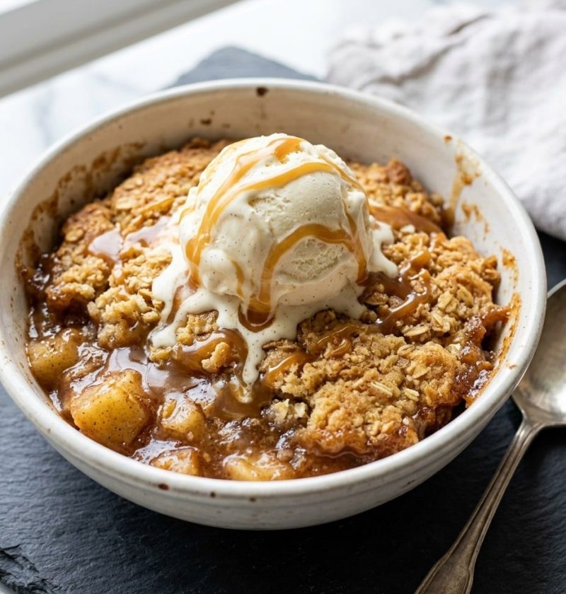 Caramel apple dump cake with ice cream