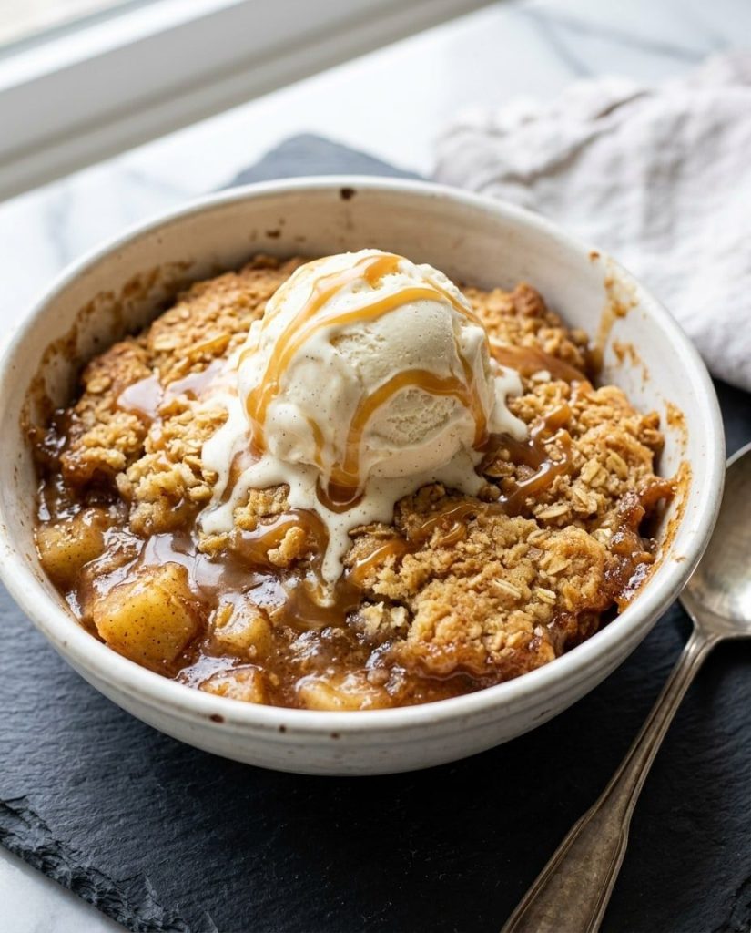 Caramel apple dump cake with ice cream