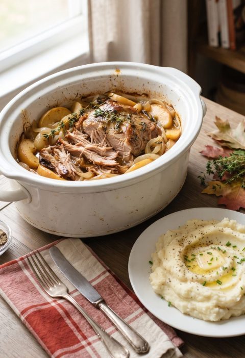 Slow cooker pork roast with apples