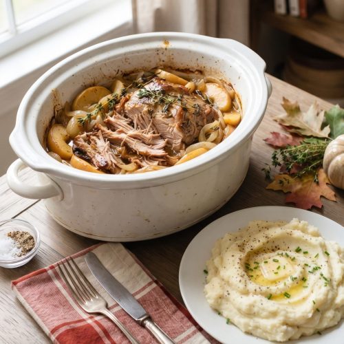 Slow cooker pork roast with apples