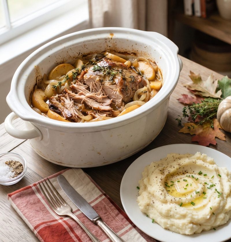 Slow cooker pork roast with apples