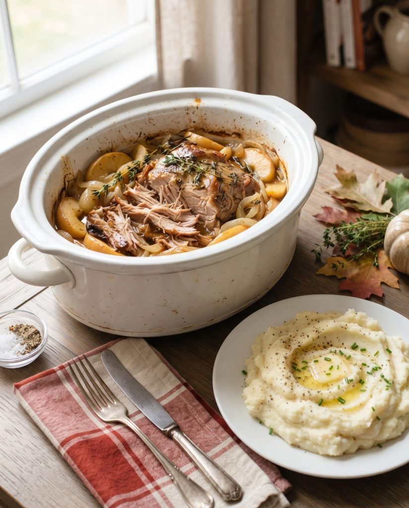 Slow cooker pork roast with apples