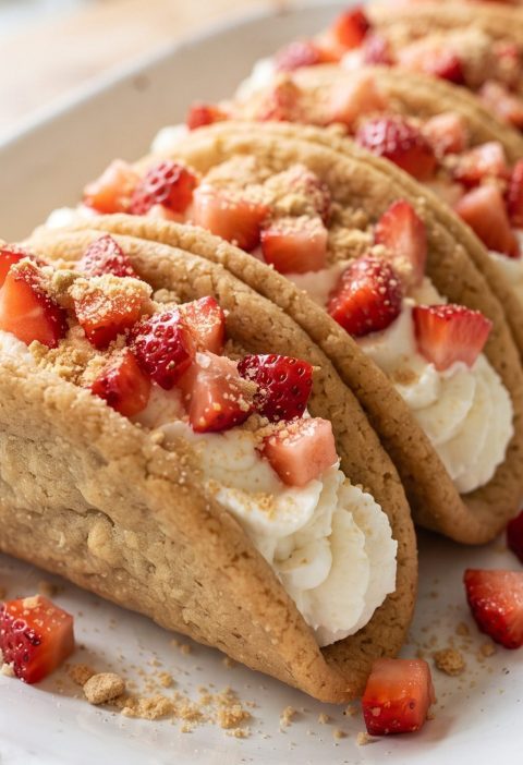 Strawberry cheesecake cookie tacos